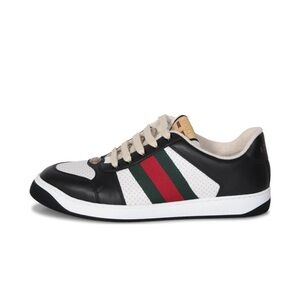 Gucci, low top screener sneakers black white paneled leather design 12.5